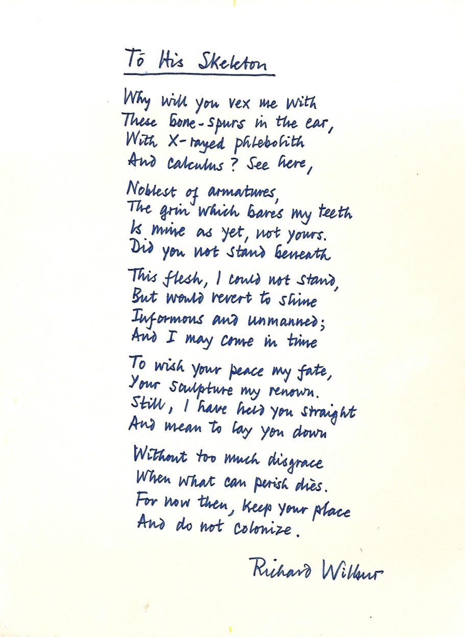 To His Skeleton, Richard Wilbur